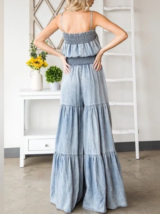 Oli & Hali Mineral Washed Songbird Ruffle Bodice Wide Leg Jumpsuit Small - Picture 3 of 12